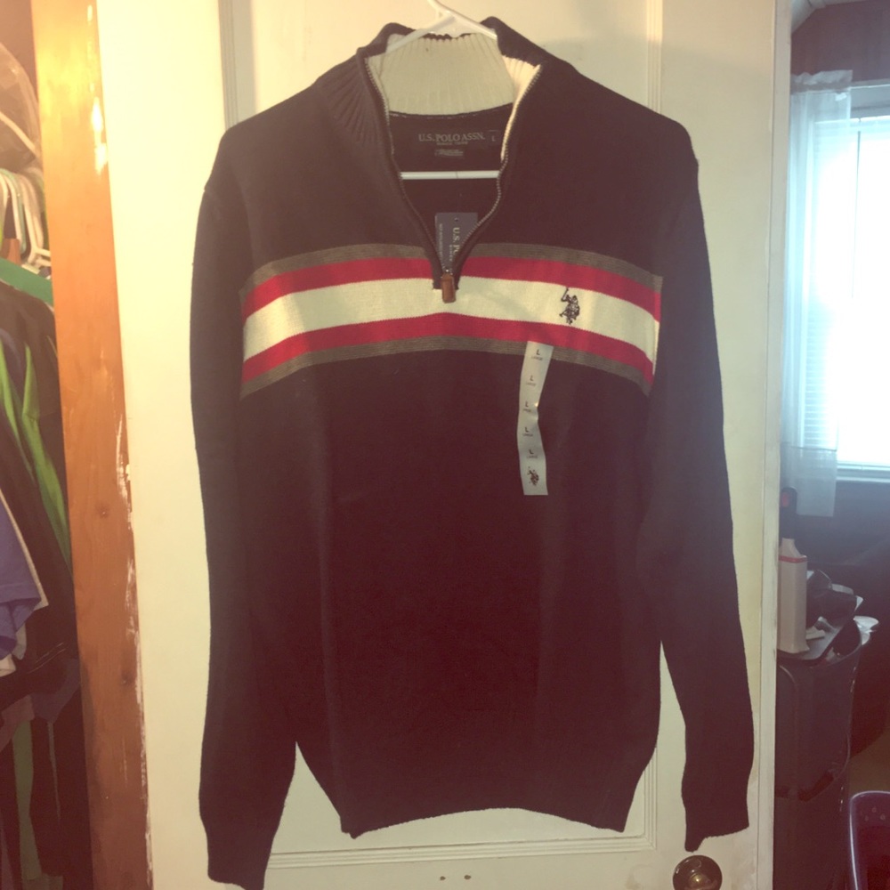NWT U.S. Polo Assn. L Navy Quarter Zip Sweater